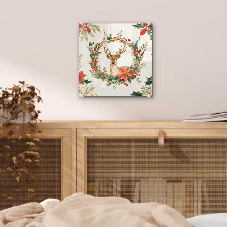 Kerstkrans - Hert - Hulst - Rood plexiglas 5mm klein -sfeer4