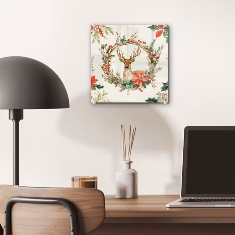 Kerstkrans - Hert - Hulst - Rood plexiglas 5mm klein -sfeer6