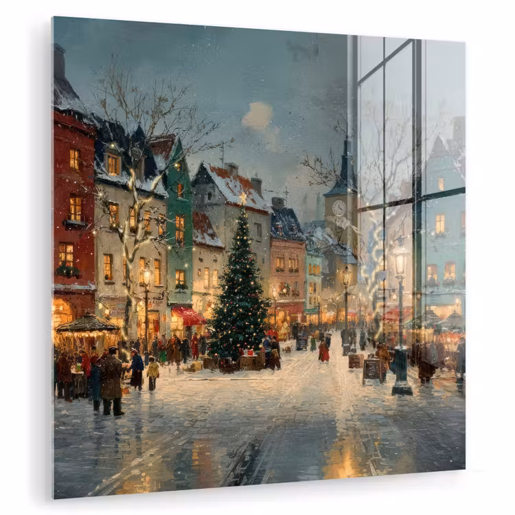 Kerstsfeer - Stadsplein - Kleurrijk plexiglas 5mm klein -zzzproduct_nieuw