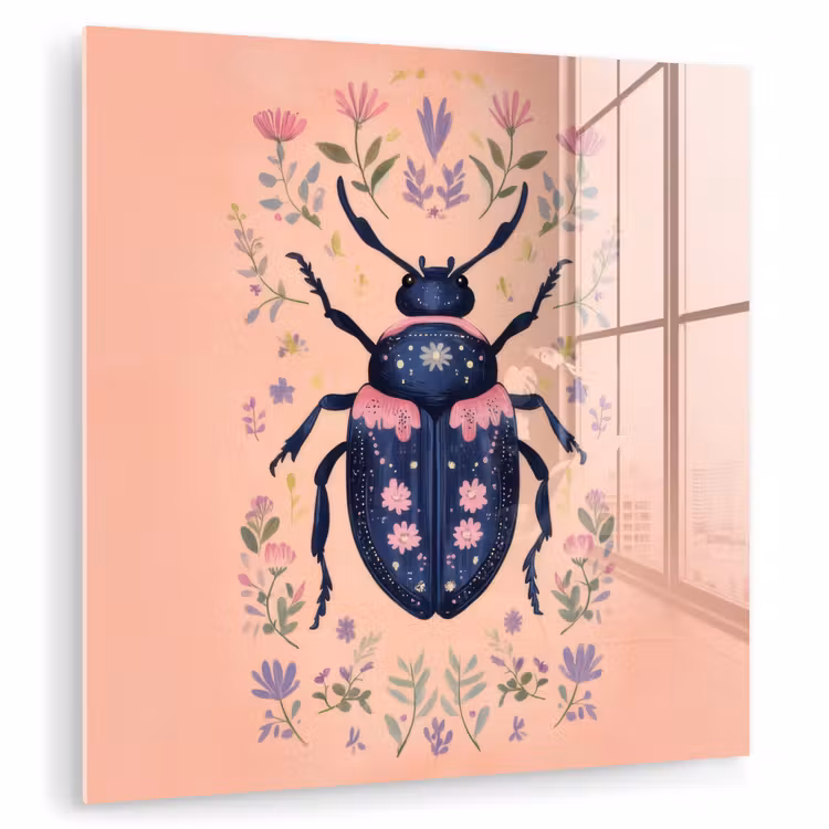 Kever - Donkerblauw - Bloemen - Sierlijk plexiglas 5mm klein -zzzproduct_nieuw
