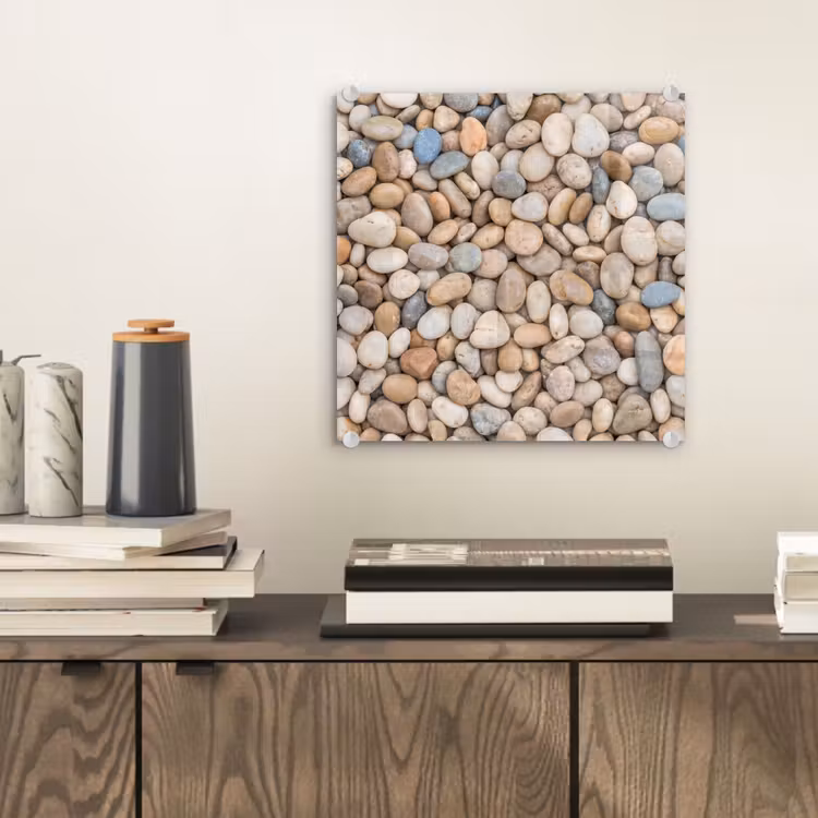 Kiezelstenen - Natuur - Textuur - Beige - Grijs plexiglas 5mm klein -sfeer1