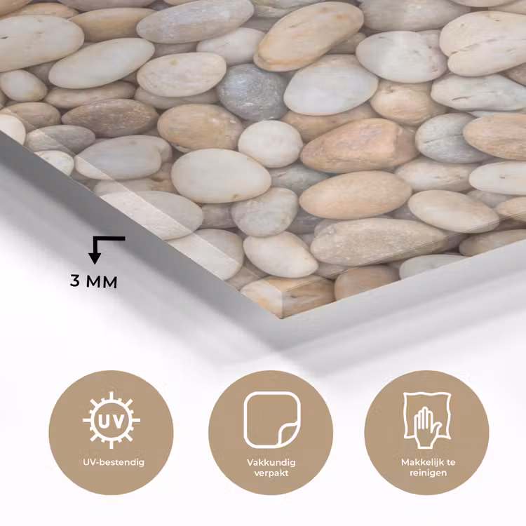 Kiezelstenen - Natuur - Textuur - Beige - Grijs plexiglas 5mm klein -sfeer2