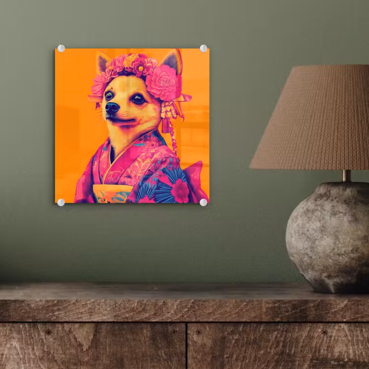 Kimono - Hondje - Bloemenkroon - Oranje plexiglas 5mm klein -sfeer3