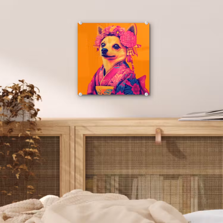 Kimono - Hondje - Bloemenkroon - Oranje plexiglas 5mm klein -sfeer4