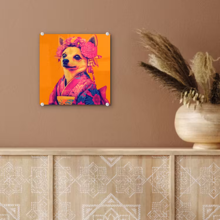 Kimono - Hondje - Bloemenkroon - Oranje plexiglas 5mm klein -sfeer5