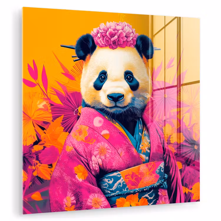 Kimono - Roze - Panda - Bloemenkroon plexiglas 5mm klein -zzzproduct_nieuw
