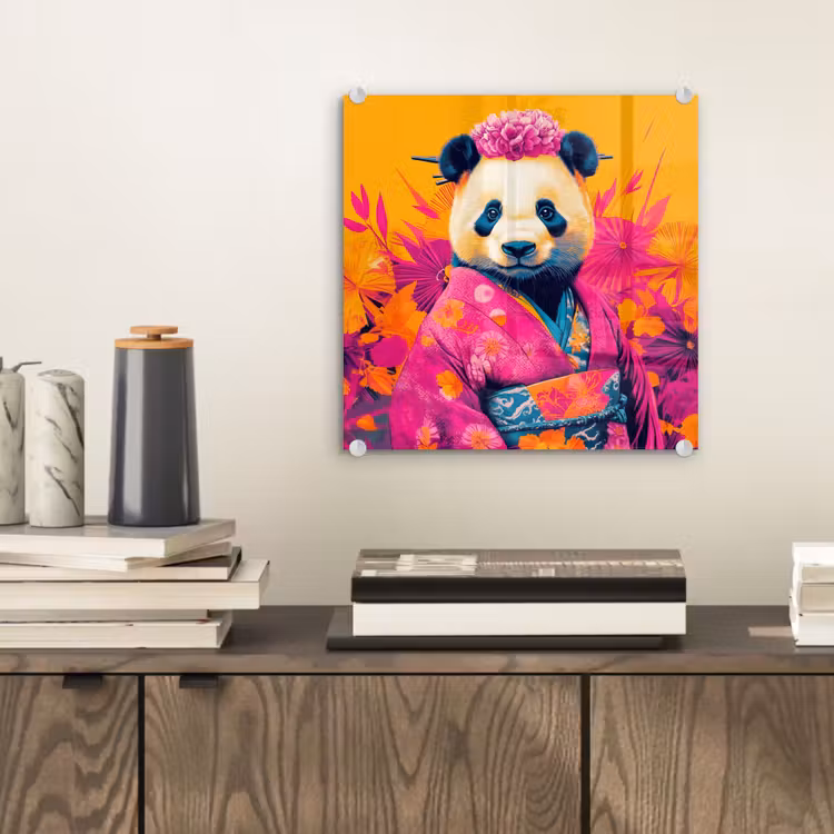 Kimono - Roze - Panda - Bloemenkroon plexiglas 5mm klein -sfeer1