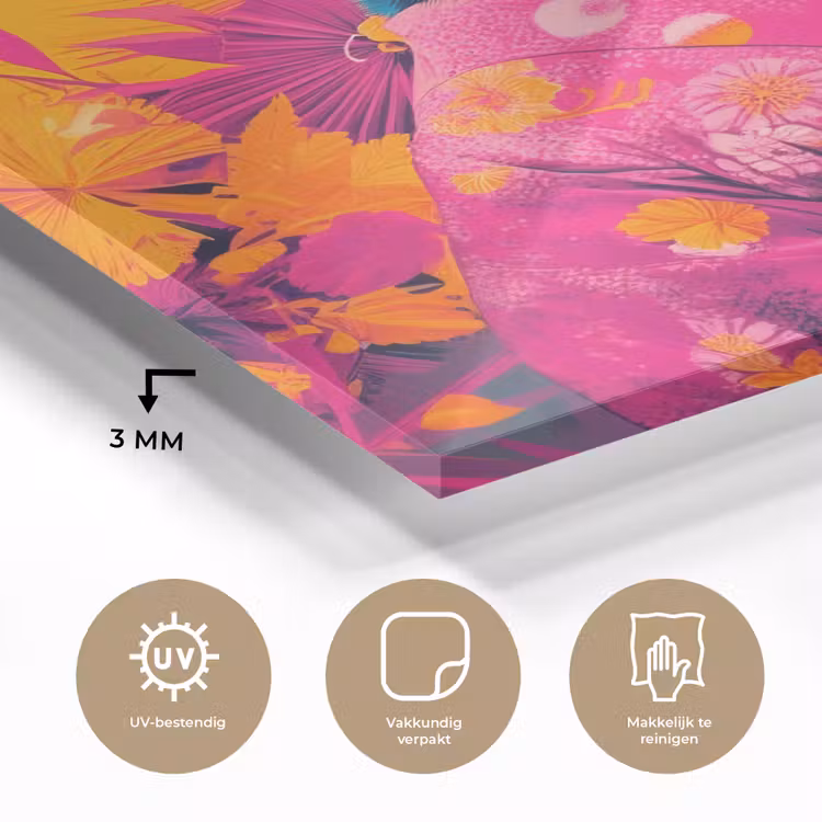 Kimono - Roze - Panda - Bloemenkroon plexiglas 5mm klein -sfeer2
