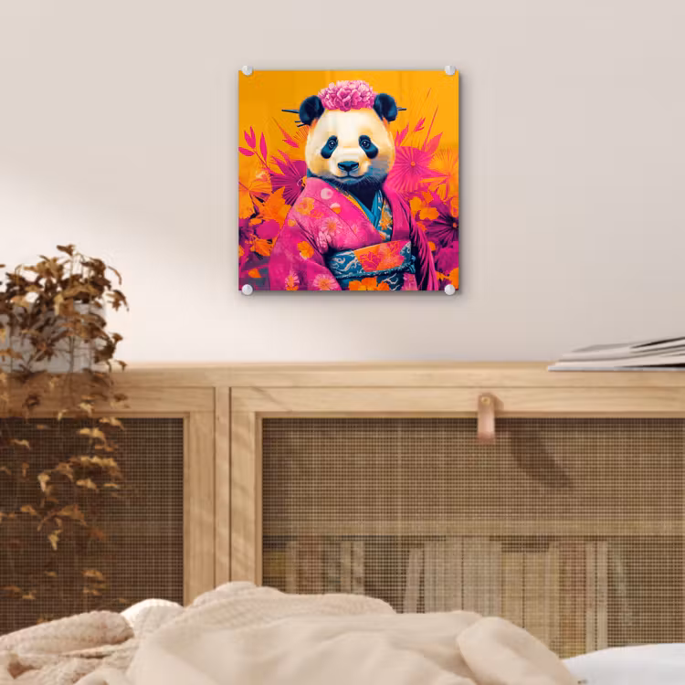 Kimono - Roze - Panda - Bloemenkroon plexiglas 5mm klein -sfeer4
