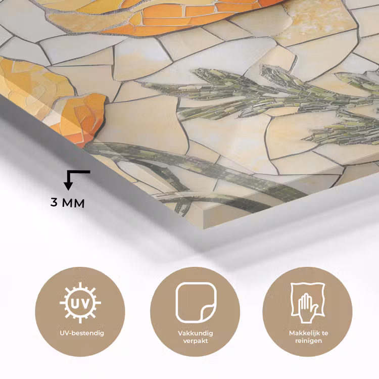 Klaprozen - Oranje - Mozaïek - Bladeren plexiglas 5mm klein -sfeer2