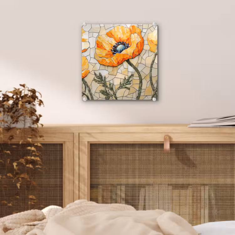 Klaprozen - Oranje - Mozaïek - Bladeren plexiglas 5mm klein -sfeer4