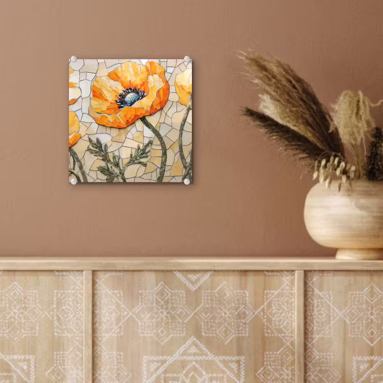 Klaprozen - Oranje - Mozaïek - Bladeren plexiglas 5mm klein -sfeer5