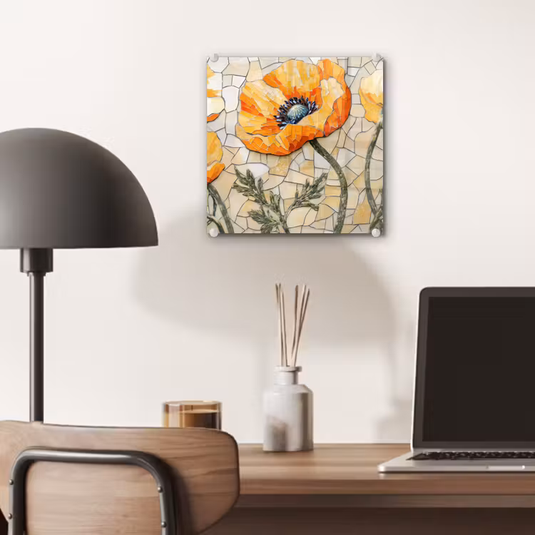 Klaprozen - Oranje - Mozaïek - Bladeren plexiglas 5mm klein -sfeer6
