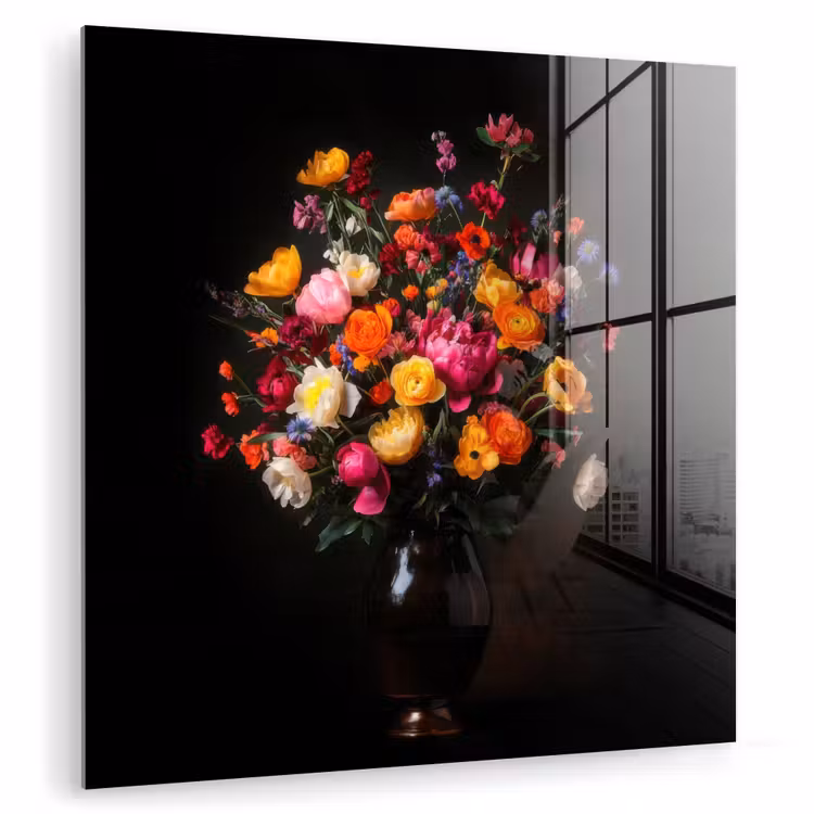 Kleurrijk - Boeket - Vaas - Donkerbruin plexiglas 5mm klein -zzzproduct_nieuw