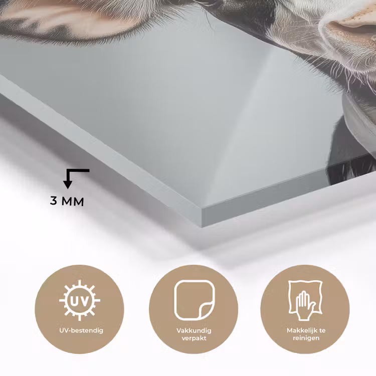 Koe - Zwart - Wit - Kok plexiglas 5mm klein -sfeer2