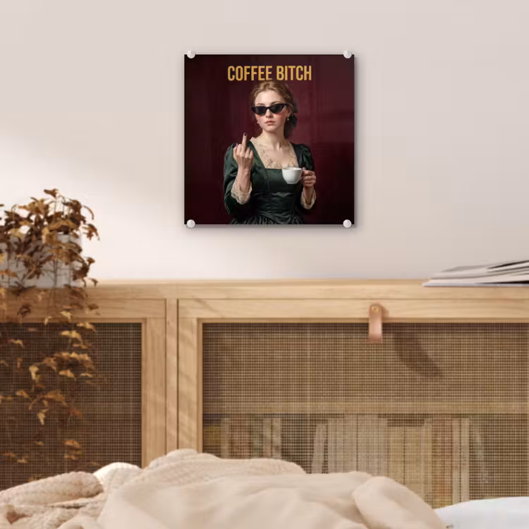 Koffie - Vrouw - Middelvinger plexiglas 5mm klein -sfeer4