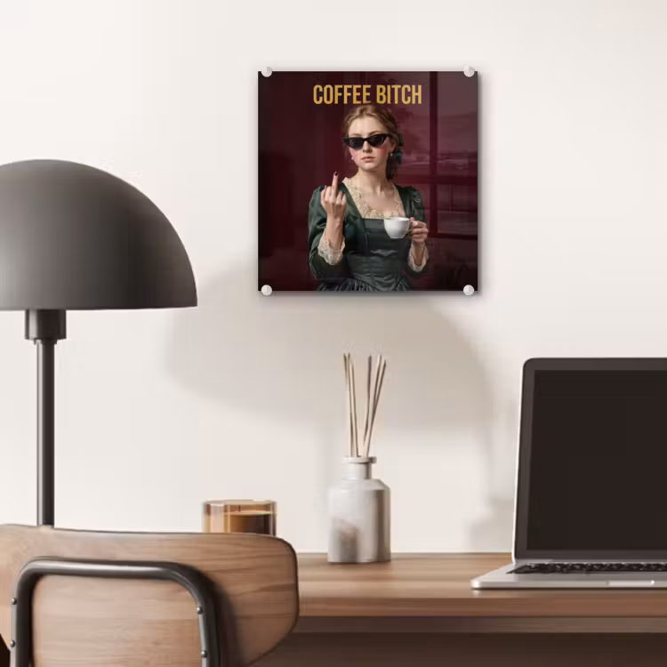 Koffie - Vrouw - Middelvinger plexiglas 5mm klein -sfeer6