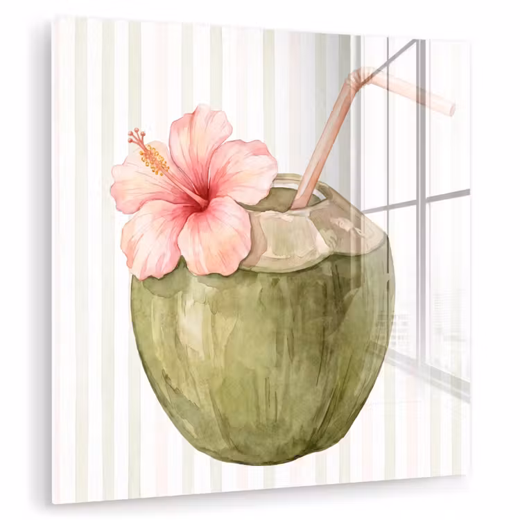 Kokosnoot - Drank - Tropisch - Illustratie - Zomer plexiglas 5mm klein -zzzproduct_nieuw