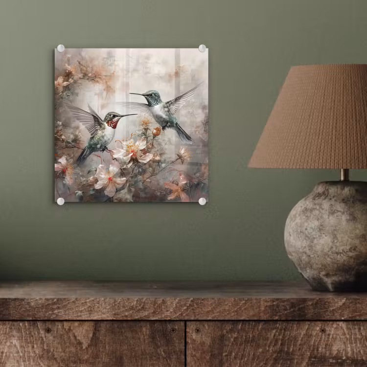 Kolibrie - Vogels - Bloemen - Planten plexiglas 5mm klein -sfeer3