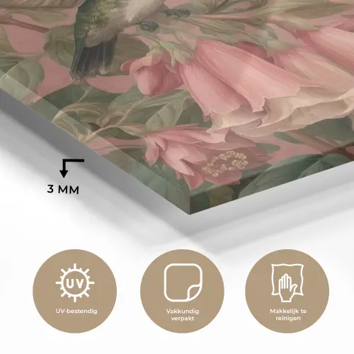 Kolibries - Bloemen - Groen - Roze plexiglas 5mm klein -sfeer2