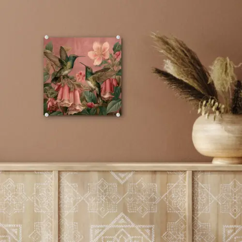 Kolibries - Bloemen - Groen - Roze plexiglas 5mm klein -sfeer5