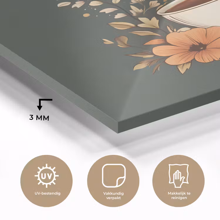 Kop - Bloemen - Groen - Koffie plexiglas 5mm klein -sfeer2