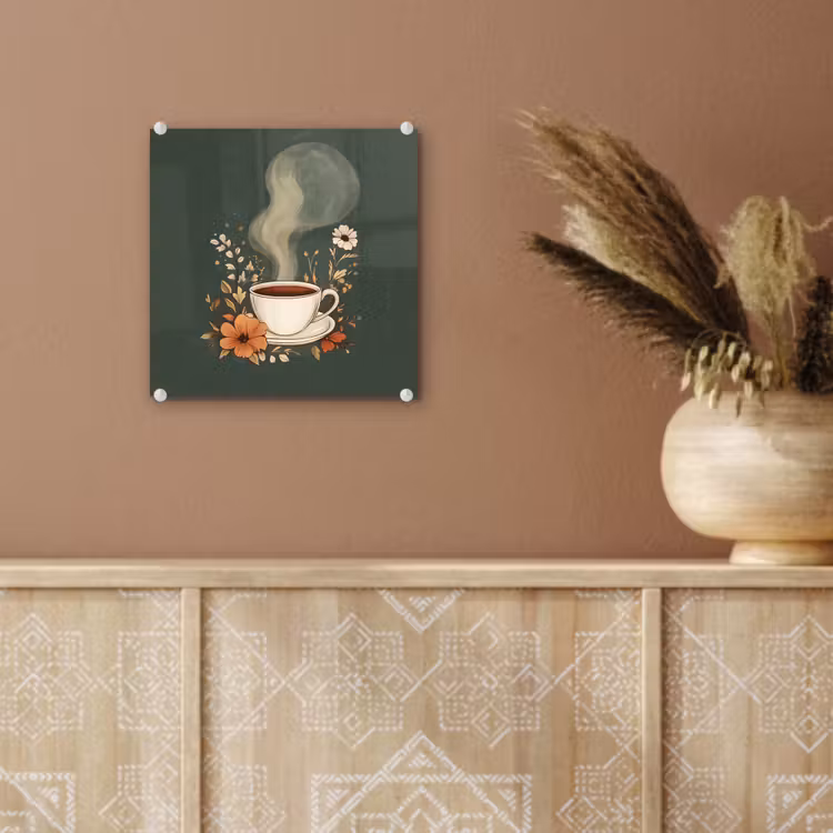 Kop - Bloemen - Groen - Koffie plexiglas 5mm klein -sfeer5