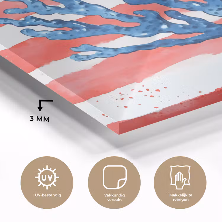 Koraal - Verfstructuur - Rood - Blauw plexiglas 5mm klein -sfeer2