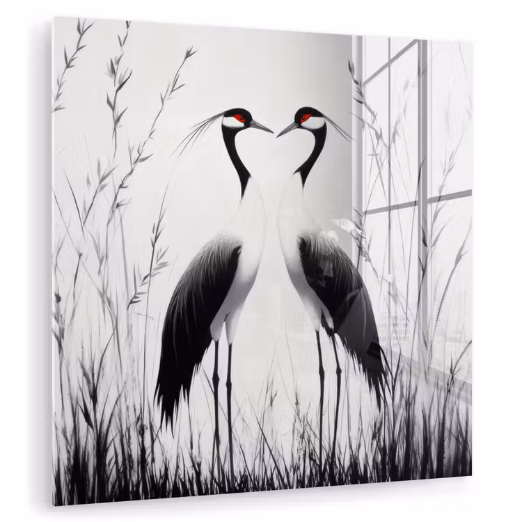 Kraanvogels - Gras - Hartvorm - Zwart plexiglas 5mm klein -zzzproduct_nieuw