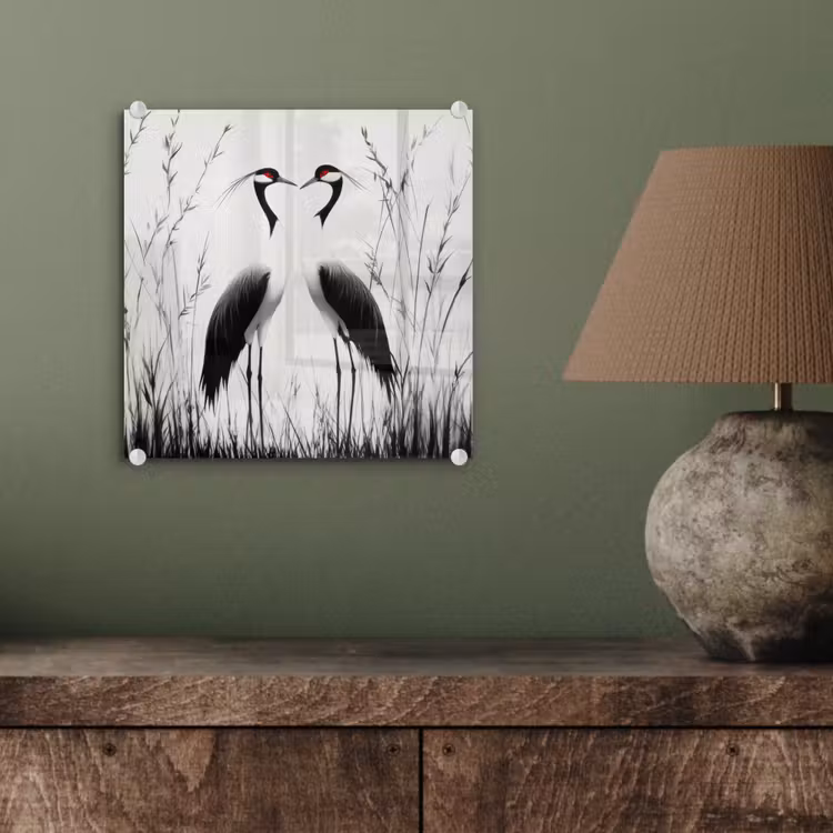 Kraanvogels - Gras - Hartvorm - Zwart plexiglas 5mm klein -sfeer3