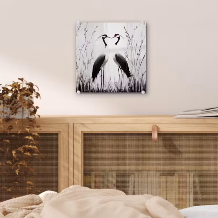 Kraanvogels - Gras - Hartvorm - Zwart plexiglas 5mm klein -sfeer4