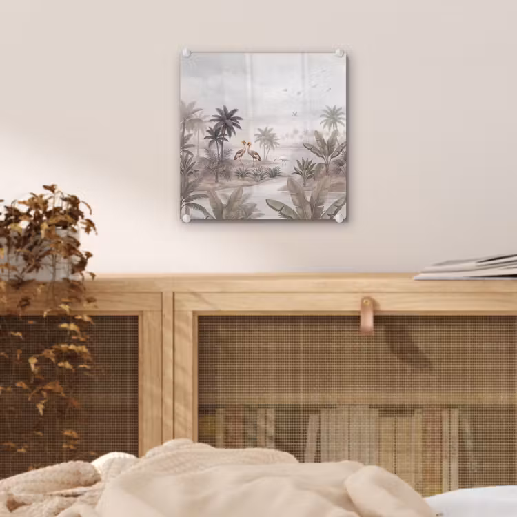 Kraanvogels - Palmbomen - Tropisch plexiglas 5mm klein -sfeer4