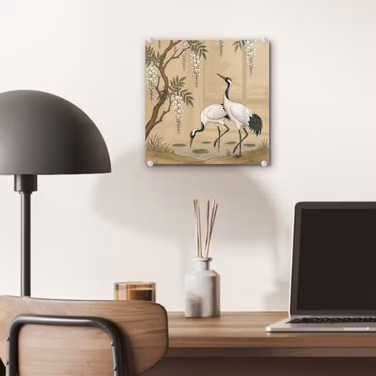 Kraanvogels - Water - Beige plexiglas 5mm klein -sfeer6