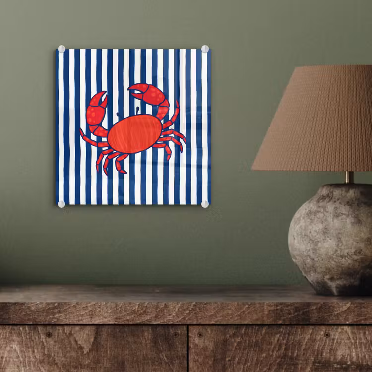 Krab - Strepen - Zeeleven - Illustratie - Rood plexiglas 5mm klein -sfeer3