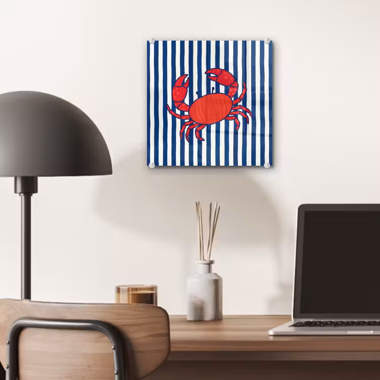 Krab - Strepen - Zeeleven - Illustratie - Rood plexiglas 5mm klein -sfeer6