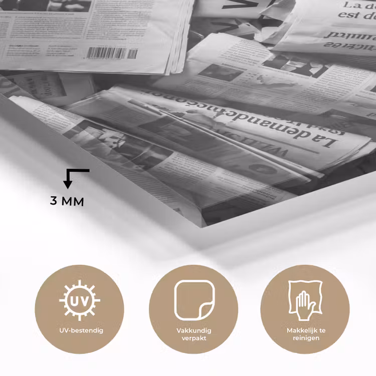 Krant - Stapel - Nieuws - Zwart-wit plexiglas 5mm klein -sfeer2