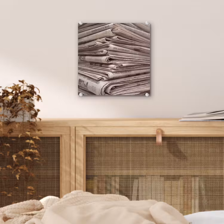 Kranten - Stapel - Nieuws - Vintage - Beige plexiglas 5mm klein -sfeer4