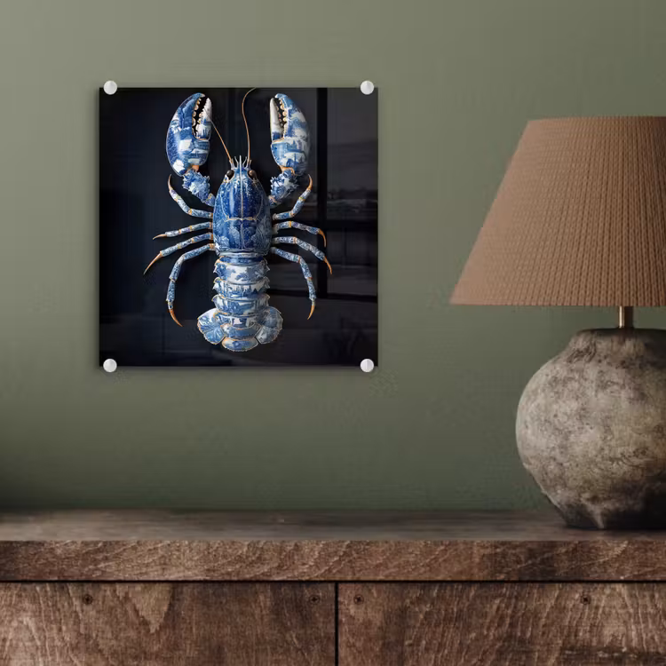 Kreeft - Delftsblauw - Schild - Stoer plexiglas 5mm klein -sfeer3