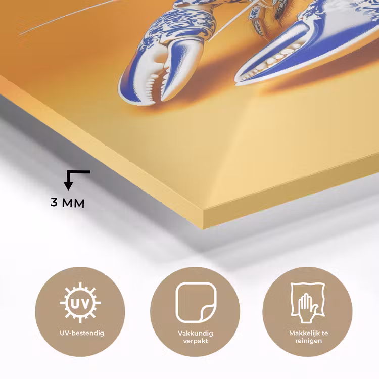Kreeft - Delftsblauw - Schild - Stoer - Oranje plexiglas 5mm klein -sfeer2