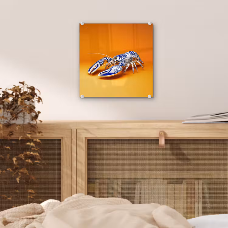 Kreeft - Delftsblauw - Schild - Stoer - Oranje plexiglas 5mm klein -sfeer4