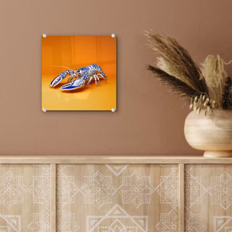 Kreeft - Delftsblauw - Schild - Stoer - Oranje plexiglas 5mm klein -sfeer5