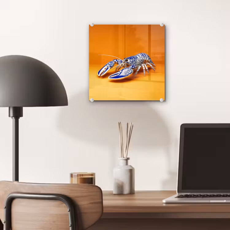 Kreeft - Delftsblauw - Schild - Stoer - Oranje plexiglas 5mm klein -sfeer6