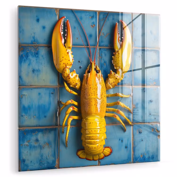 Kreeft - Geel - Blauw - Tegels plexiglas 5mm klein -zzzproduct_nieuw