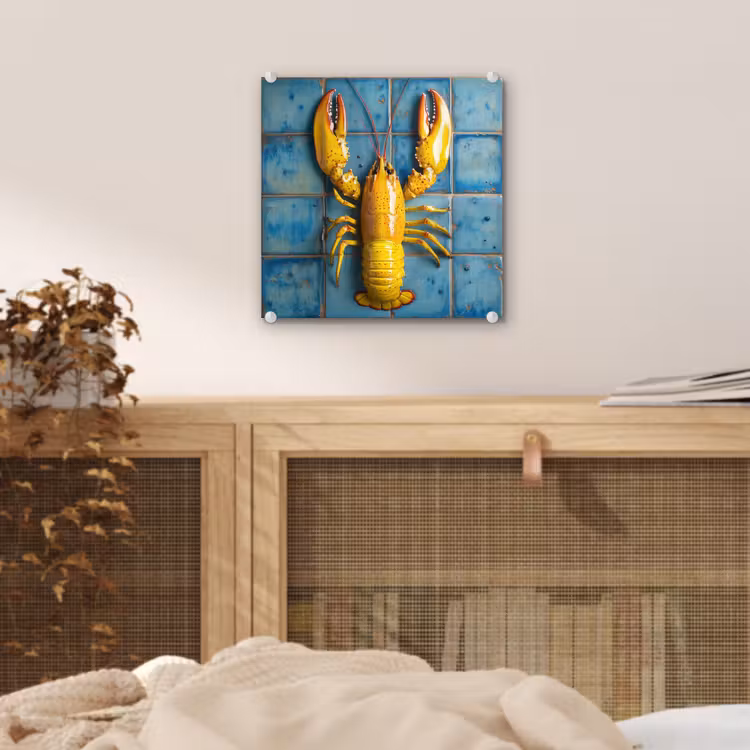 Kreeft - Geel - Blauw - Tegels plexiglas 5mm klein -sfeer4