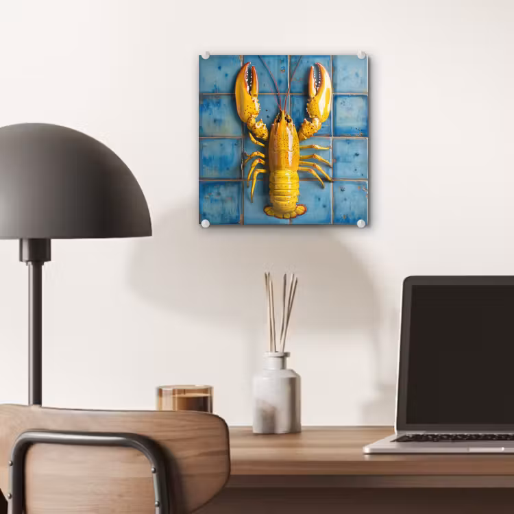 Kreeft - Geel - Blauw - Tegels plexiglas 5mm klein -sfeer6