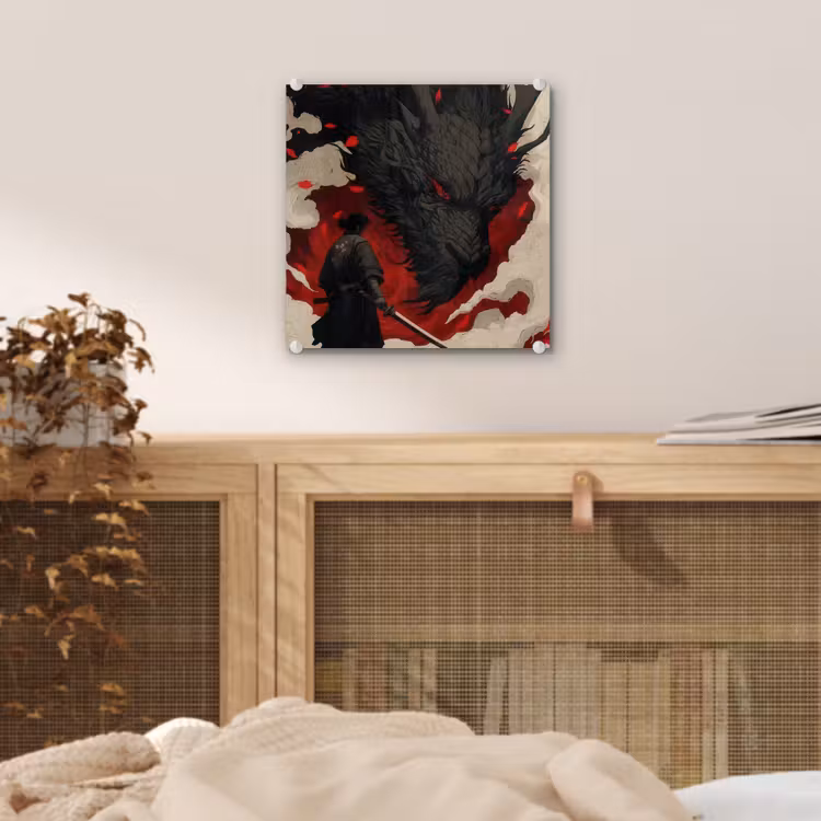 Krijger - Draak - Zwart - Rood - Rook plexiglas 5mm klein -sfeer4