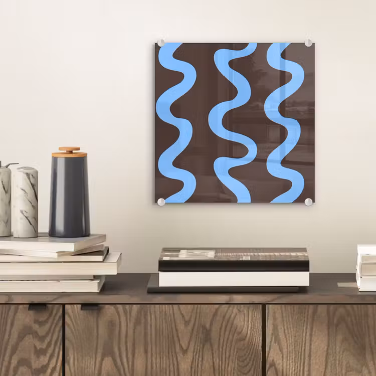Kronkelende lijnen - Blauw - Bruin - Minimalistisch plexiglas 5mm klein 11 -sfeer1