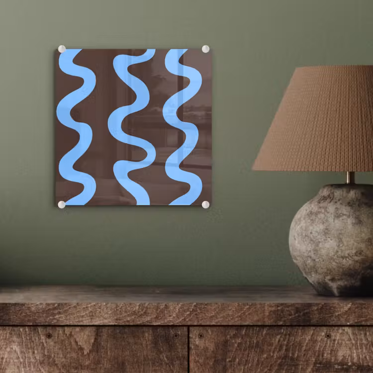 Kronkelende lijnen - Blauw - Bruin - Minimalistisch plexiglas 5mm klein 11 -sfeer3