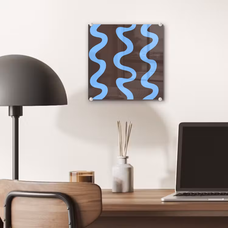 Kronkelende lijnen - Blauw - Bruin - Minimalistisch plexiglas 5mm klein 11 -sfeer6
