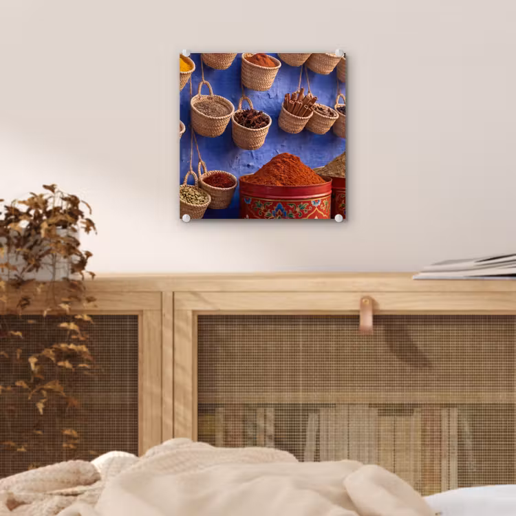 Glas schilderij - Kruiden - Manden - Markt - Kruiden - Manden - Markt plexiglas 5mm klein
